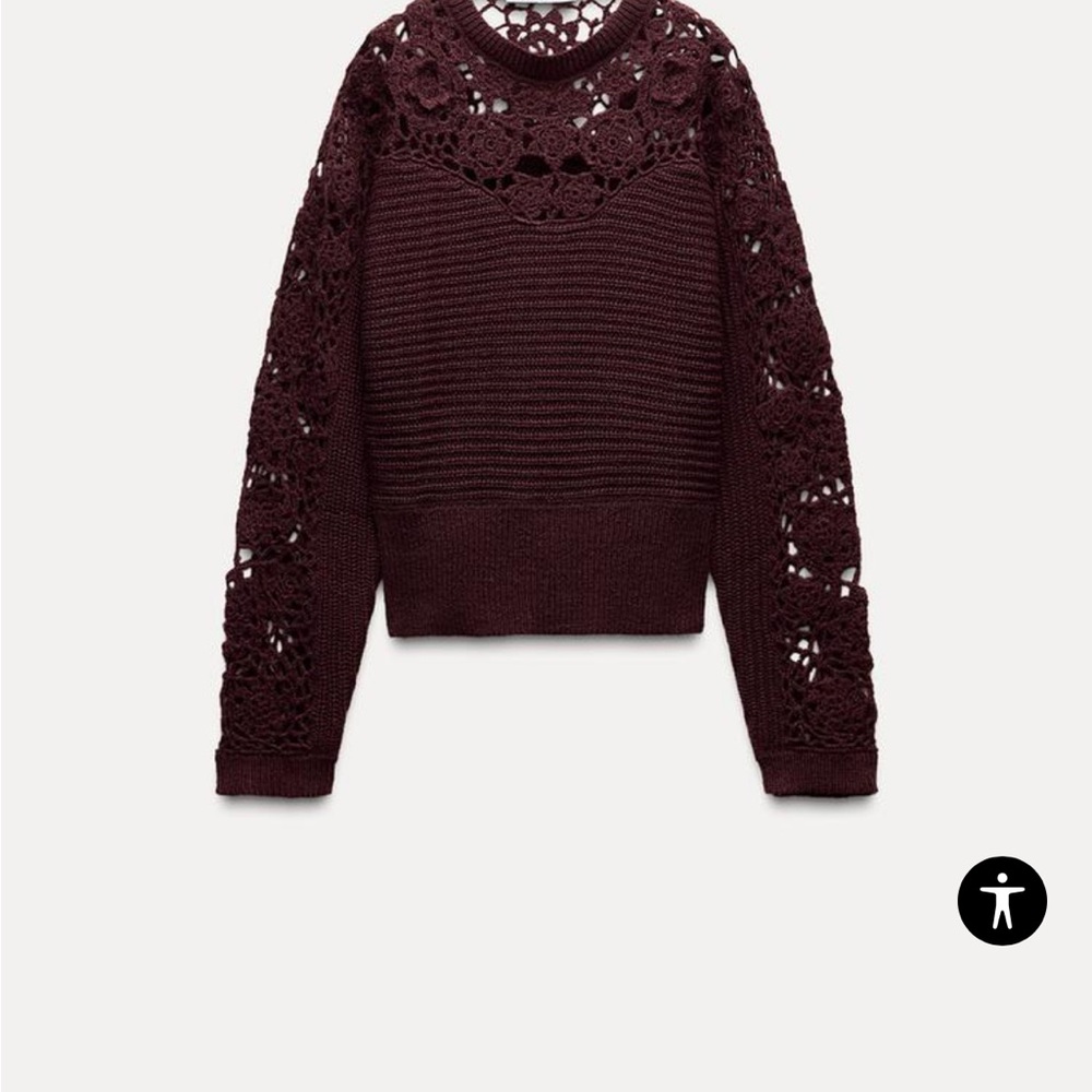 Zara crochet knit sweater in burgundy 
Runs small - Picture 5 of 7